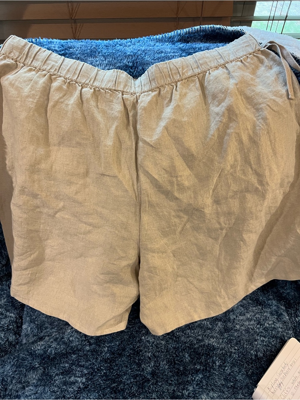 Eileen Fisher Light Beige Linen Drawstring Shorts - Picture 2 of 4